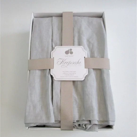 Just Born Keepsake Collection Tailored Crib Skirt Linen Gray In Box